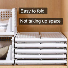 Stackable and foldable plastic drawer organizer with four layers, ideal for clothes storage.