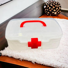 3 Compartment Medical Box, 1 Piece, Indoor Outdoor Medical Utility, Medicine Storage Box, Detachable Tray Medical Box Multi Purpose Regular Medicine, First Aid Box with Handle, Transparent Lid & Color Box 