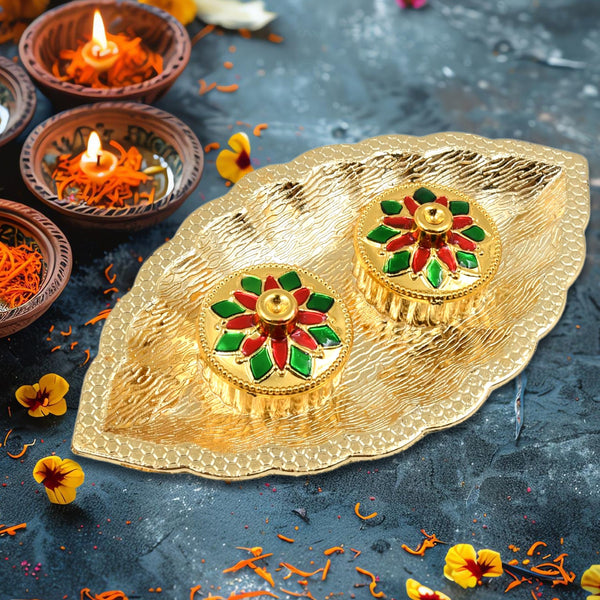 Leaf Shape Special Puja Thali (1 Pc / Mix Design)