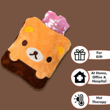 Hot water bag with brown panda print cover, small size