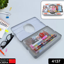 Colorful cartoon metal pencil case with stationery set including marker and scale