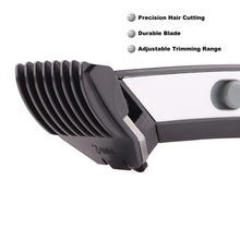 High-performance hair and beard trimmer with rechargeable battery.