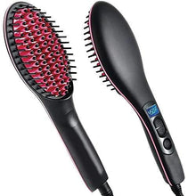 Ceramic hair straightener with adjustable heat settings.