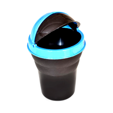 Mini plastic car dustbin in multicolor, perfect for travel and car use.