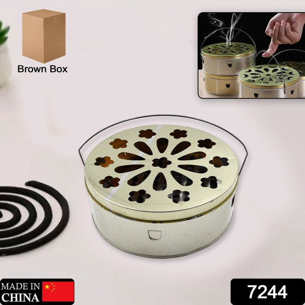 Decorative mosquito coil container.